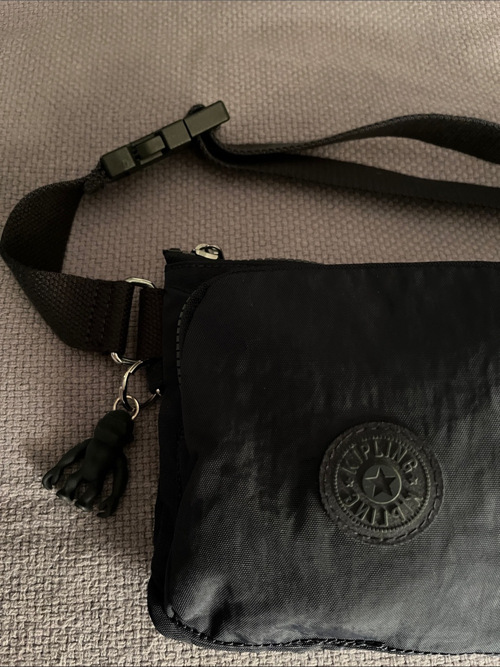 Kipling Black Nylon Crossbody Belt Bag with Monkey Charm - Picture 4 of 11